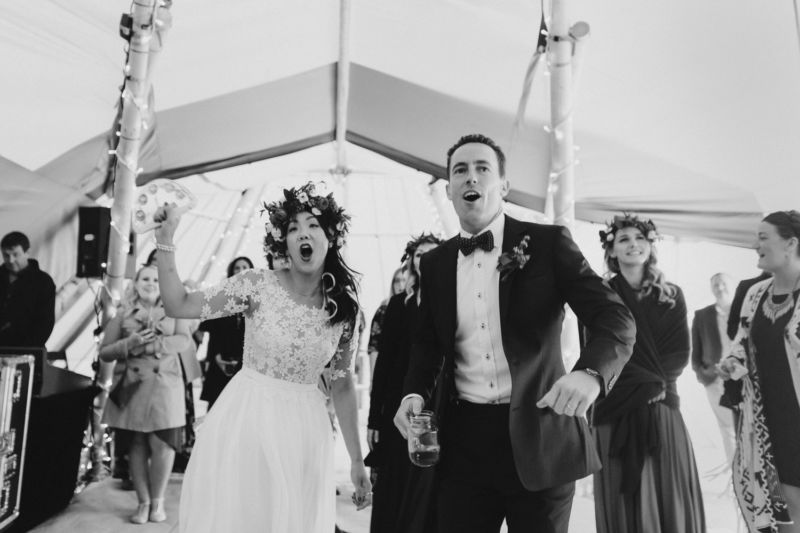 bride and groom get excited when music begins