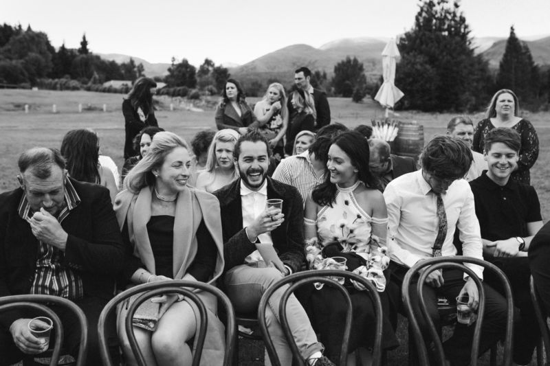 candid b&w of guests lauging