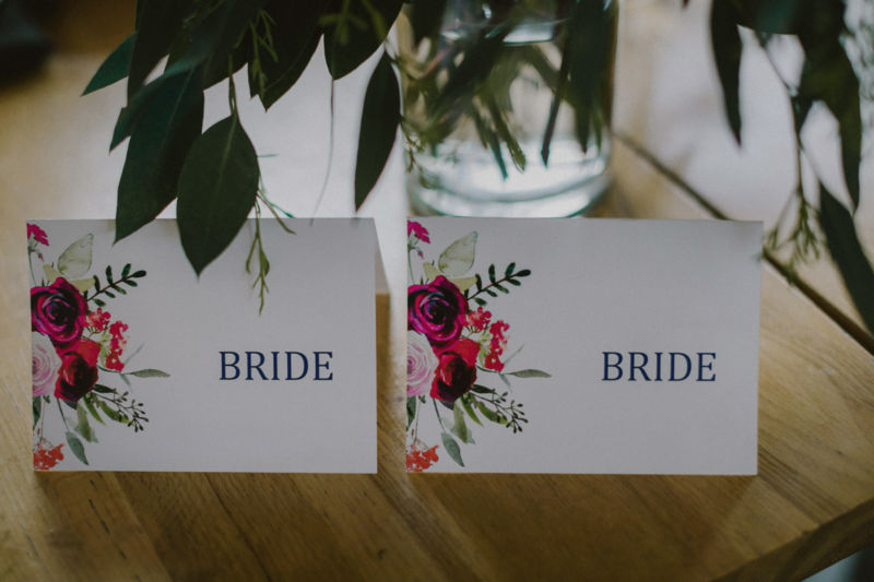 place cards at reception for two brides