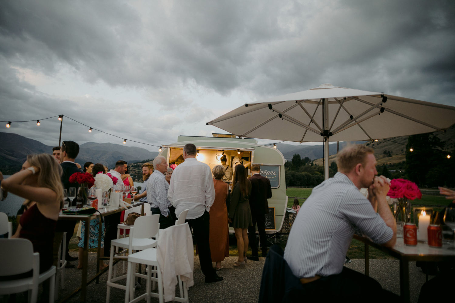 guests line up for crepes from the caravan
