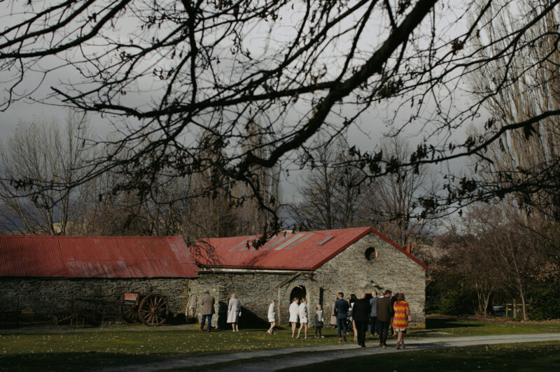 Guests wander into the barn for cocktail hour