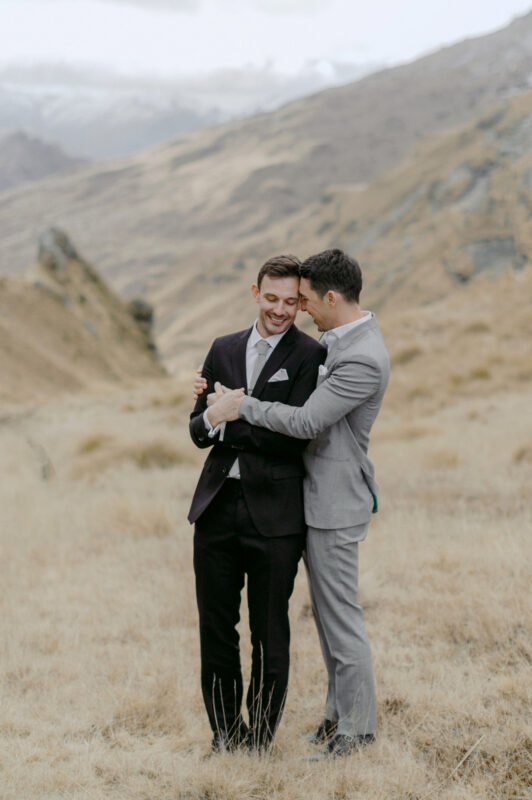 Liam and Steve portrait at Skippers canyon an intimate hug