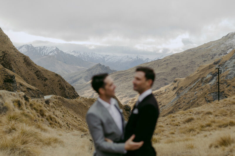 Liam and Steve portrait at Skippers canyon background in focus and couple out of focus