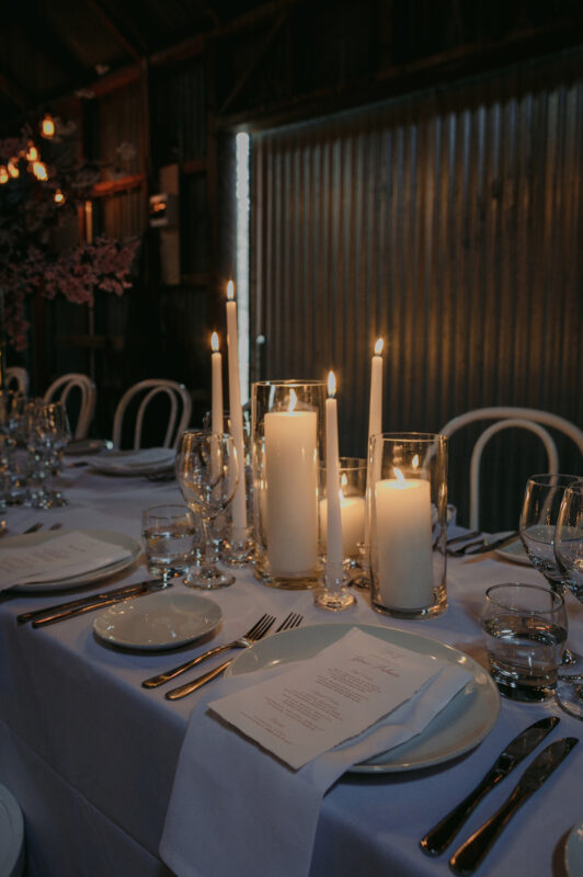 Close up of Liam and Steves Reception venue with candles