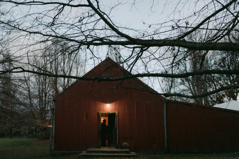 Outside of barn venue as it gets dark