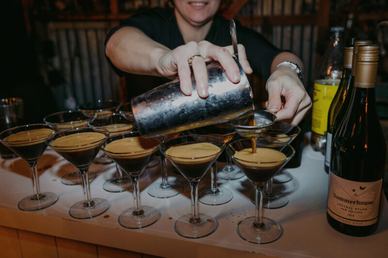 close up of bar staff making espresso martinis
