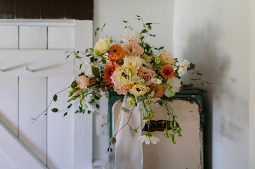 Bouquet of flowers on bread box