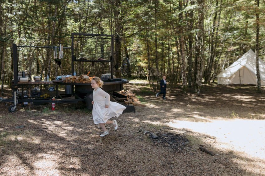 child running in forest