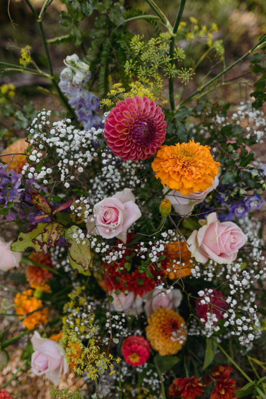 Close up flower arrangement in forrest