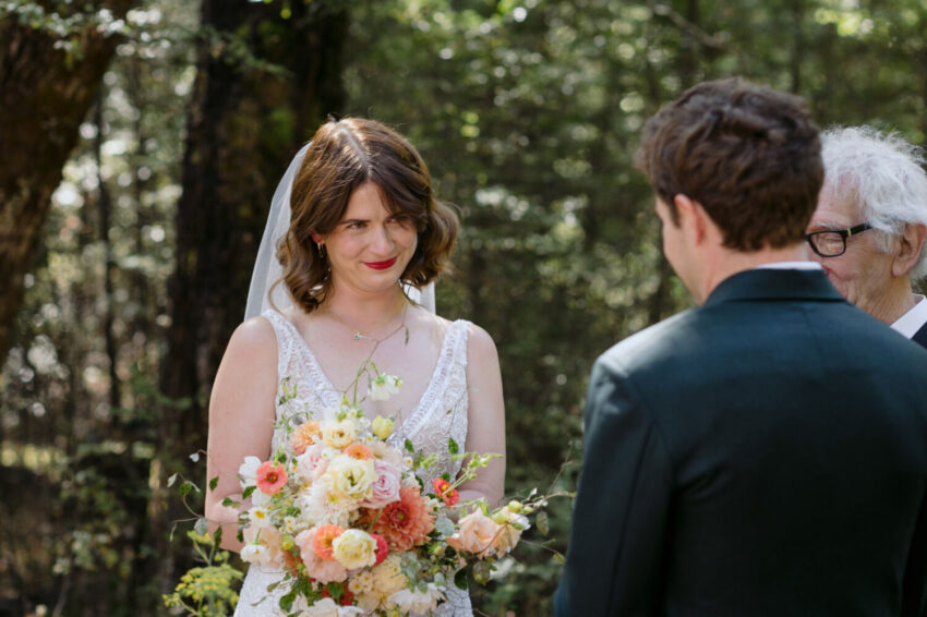 Bride saying vows during ceremony