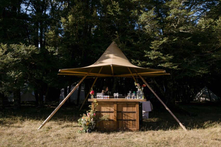 The bar set up at the wedding reception