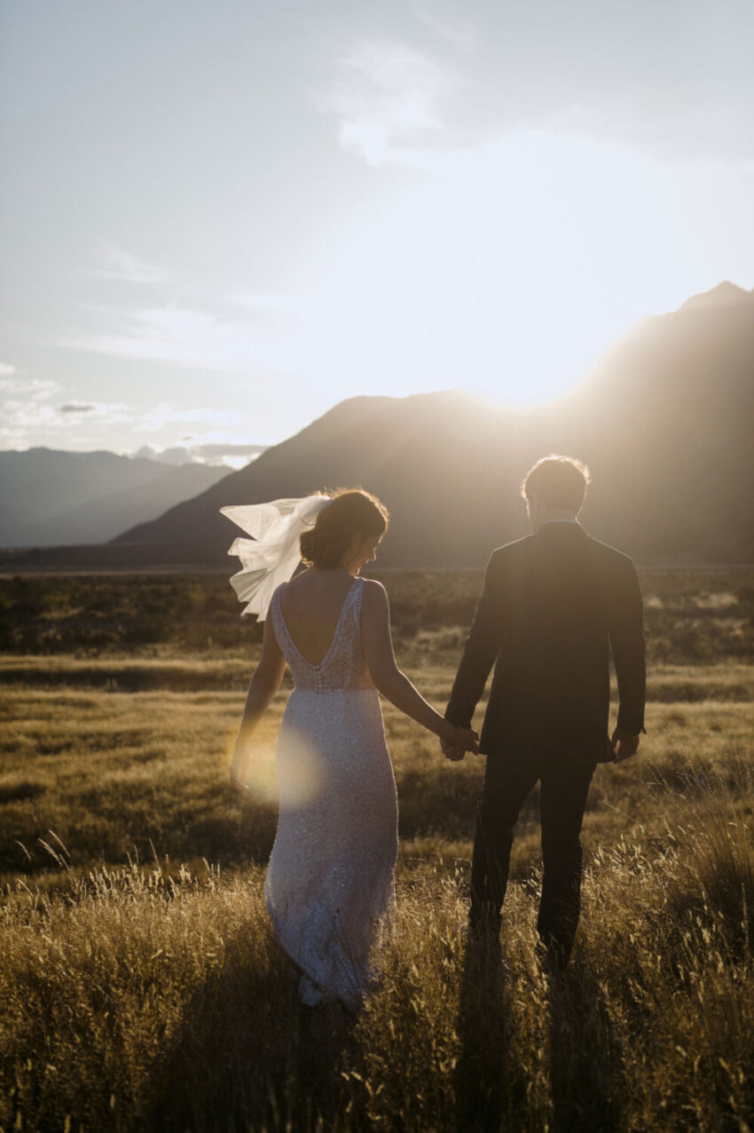 Bride and Groom lit by sunset