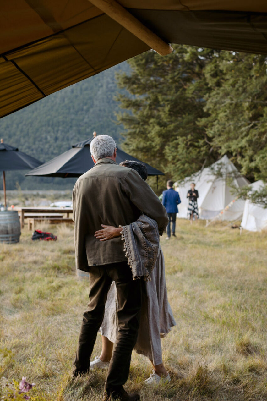 Candid of guests dancing outside