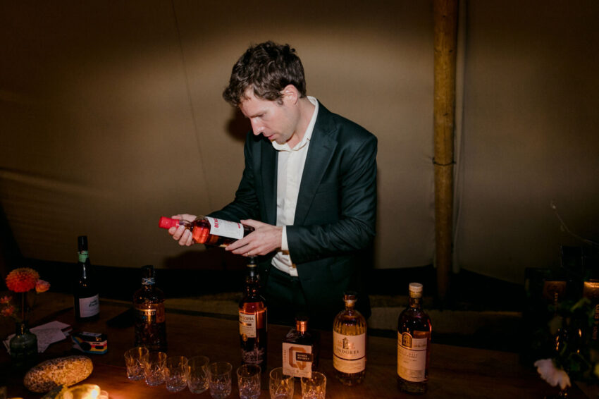 Groom setting up his whisky selection