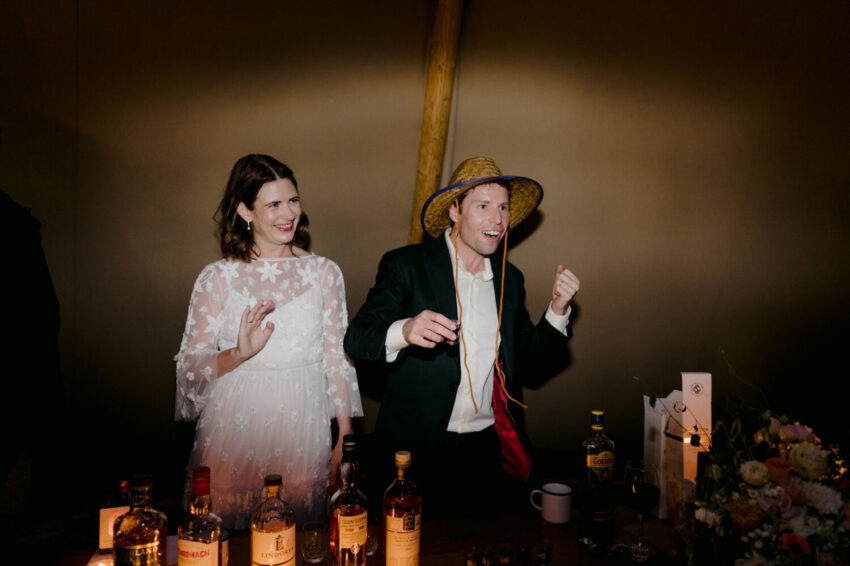 Bride and Groom at whisky bar