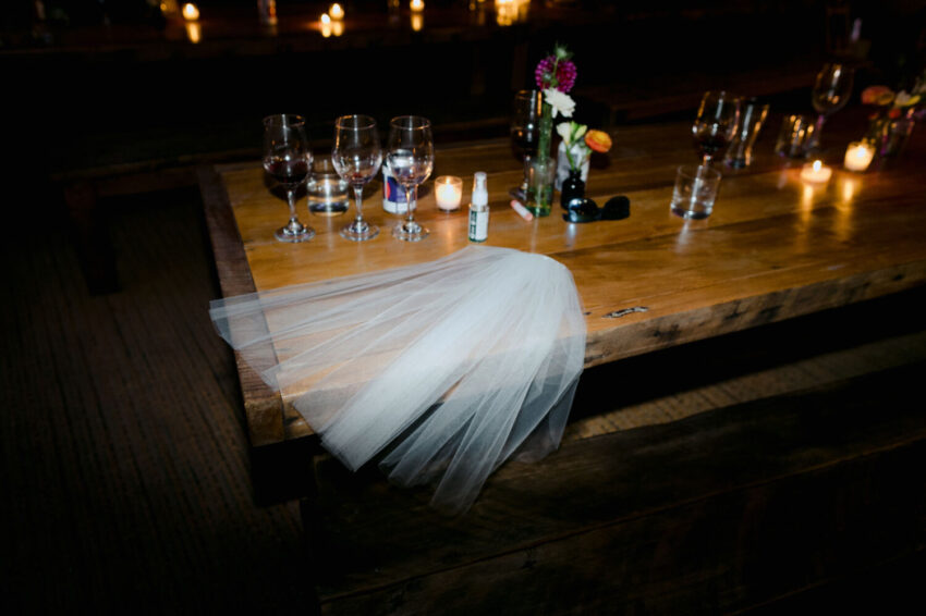 The brides veil on the table
