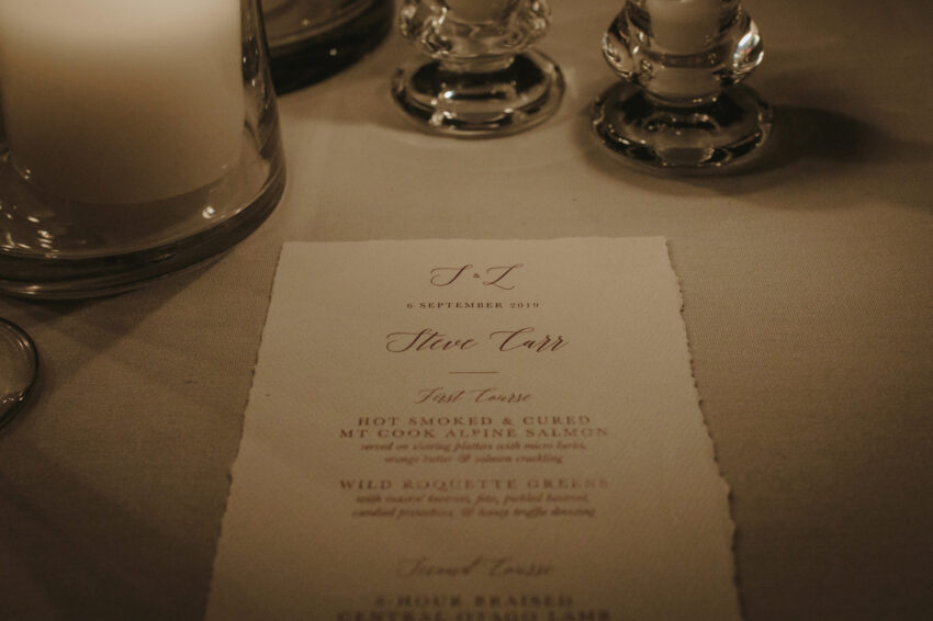 Close up of menu on table with candlelight
